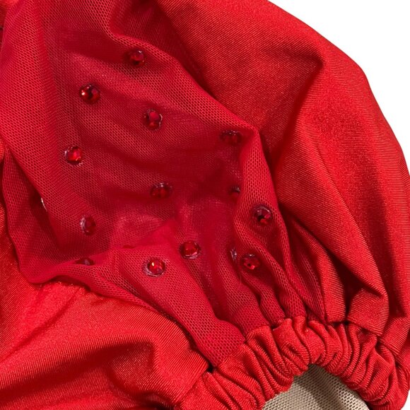 Girls Red Long Sleeve Rhinestone Ice Figure Skating Dress - Picture 4 of 12